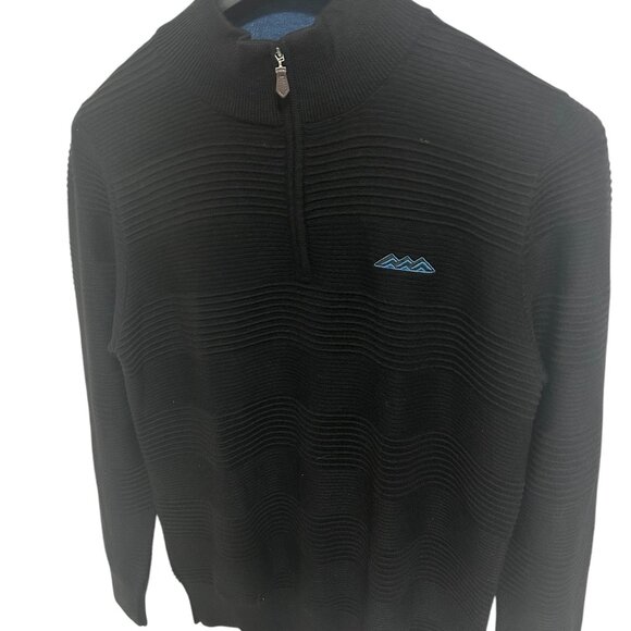 Bugatchi 1/4 Zip Mock Neck Pullover Sweater Mens Size XL Black Logo - Picture 2 of 5